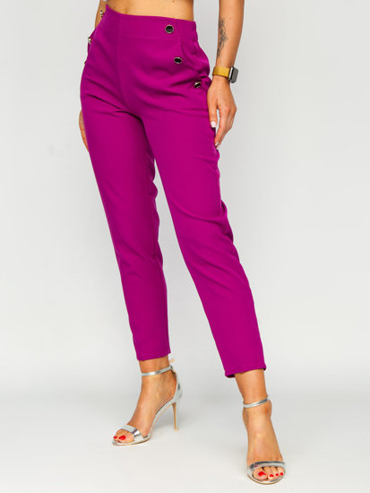 Pantalon en tissu avec boutons décoratifs pour femme fuchsia Bolf 8155