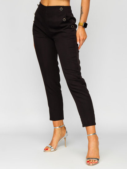 Pantalon en tissu avec boutons décoratifs pour femme noir Bolf 8155