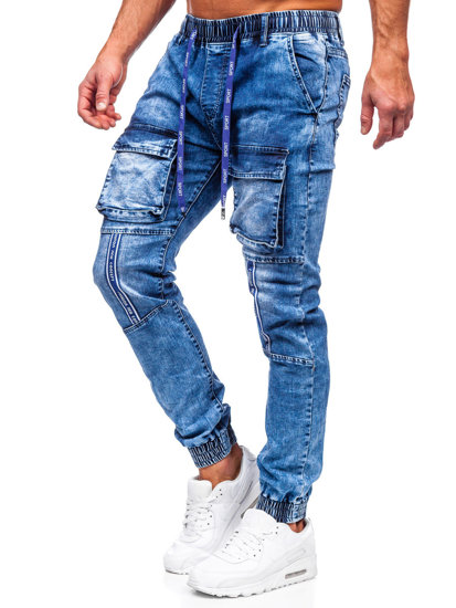 Pantalon jogger cargo en jean pour homme bleu foncé Bolf TF143