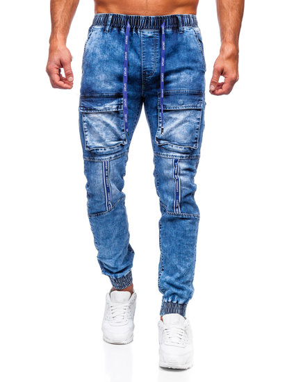 Pantalon jogger cargo en jean pour homme bleu foncé Bolf TF143