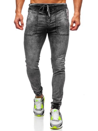 Pantalon jogger en jean pour homme noir Bolf KA1860