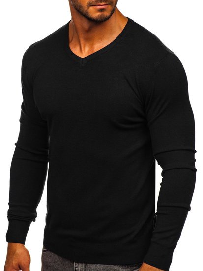 Pull col V pour homme noir Bolf YY03