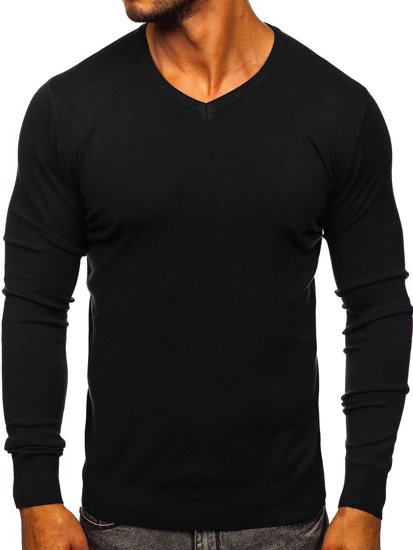 Pull col V pour homme noir Bolf YY03