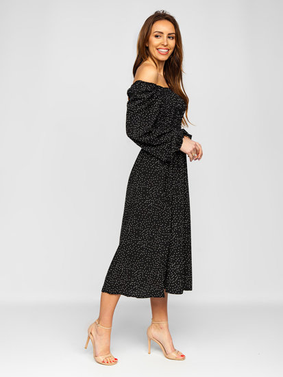 Robe à pois pour femme noire Bolf DLY016