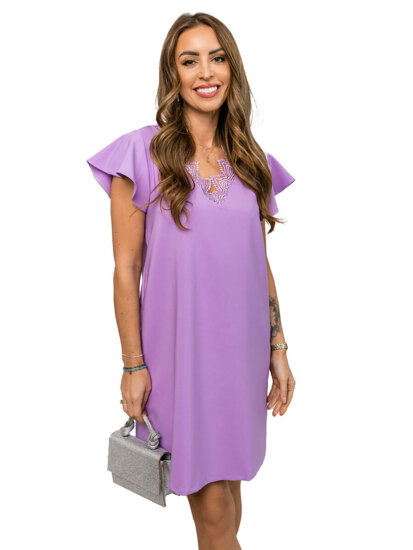 Robe droite avec dentelle pour femme violette Bolf VE45