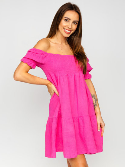 Robe en mousseline avec volants pour femme fuchsia Bolf 12240