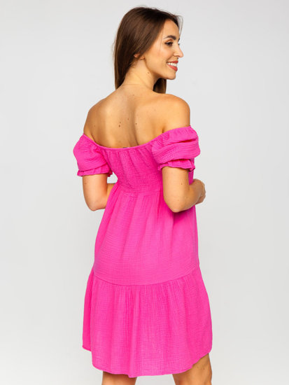 Robe en mousseline avec volants pour femme fuchsia Bolf 12240