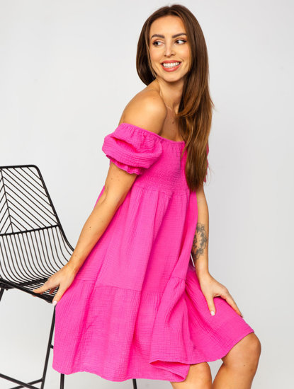 Robe en mousseline avec volants pour femme fuchsia Bolf 12240