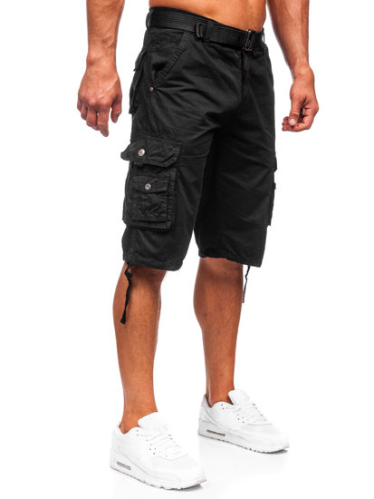 Short cargo en tissu avec ceinture pour homme noir Bolf 77885