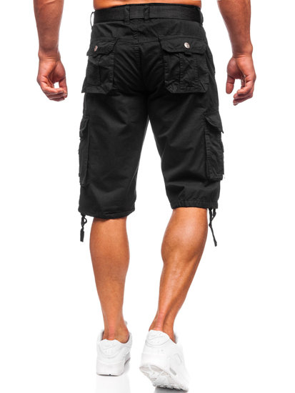 Short cargo en tissu avec ceinture pour homme noir Bolf 77885