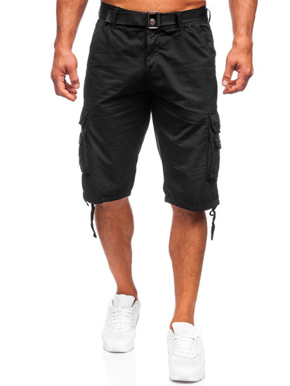 Short cargo en tissu avec ceinture pour homme noir Bolf 77885