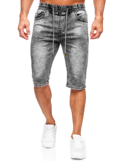 Short en jean pour homme noir Bolf KR1551