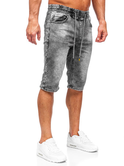 Short en jean pour homme noir Bolf KR1551