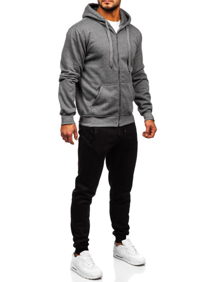 Survêtement avec un sweat-shirt à capuche zippé pour homme anthracite Bolf D004