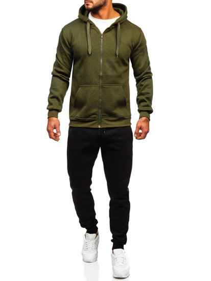 Survêtement avec un sweat-shirt à capuche zippé pour homme d'olive Bolf D004