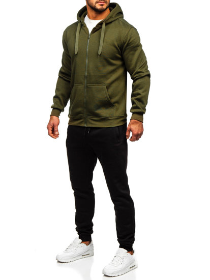 Survêtement avec un sweat-shirt à capuche zippé pour homme d'olive Bolf D004