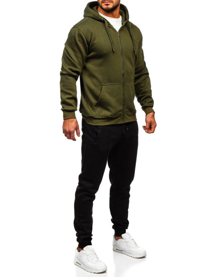 Survêtement avec un sweat-shirt à capuche zippé pour homme d'olive Bolf D004