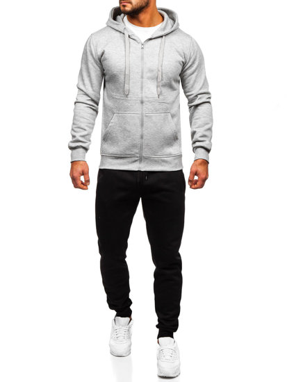 Survêtement avec un sweat-shirt à capuche zippé pour homme gris Bolf D004