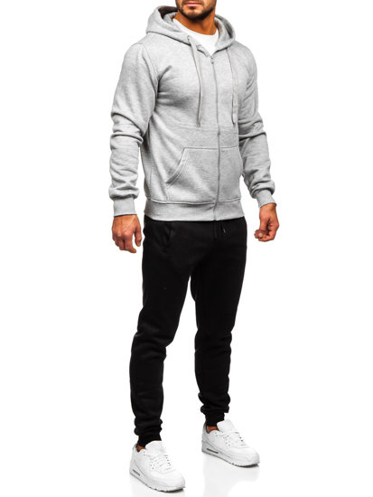 Survêtement avec un sweat-shirt à capuche zippé pour homme gris Bolf D004