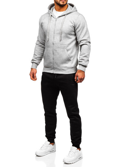 Survêtement avec un sweat-shirt à capuche zippé pour homme gris Bolf D004