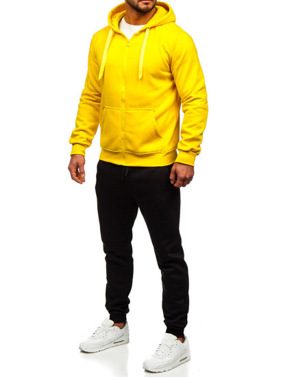 Survêtement avec un sweat-shirt à capuche zippé pour homme jaune Bolf D004