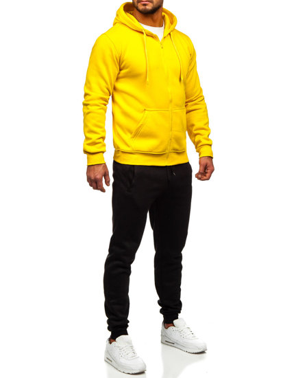 Survêtement avec un sweat-shirt à capuche zippé pour homme jaune Bolf D004