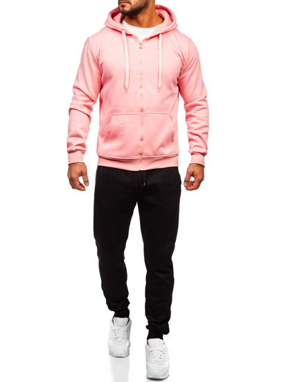 Survêtement avec un sweat-shirt à capuche zippé pour homme rose clair Bolf D004