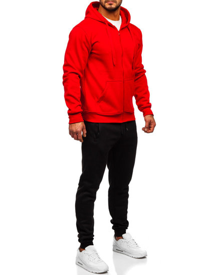 Survêtement avec un sweat-shirt à capuche zippé pour homme rouge Bolf D004