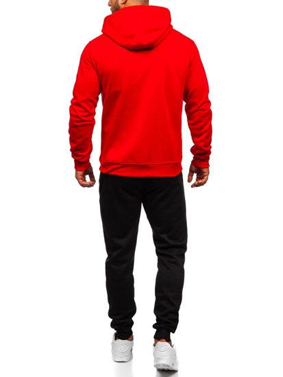 Survêtement avec un sweat-shirt à capuche zippé pour homme rouge Bolf D004