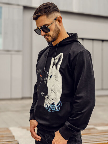 Sweat-shirt avec imprimé pour homme noir à capuche Bolf 6144  