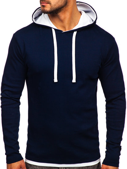 Sweat-shirt bleu foncé à capuche pour homme Bolf 03