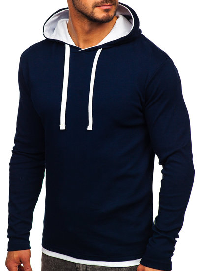 Sweat-shirt bleu foncé à capuche pour homme Bolf 03