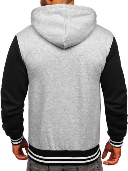 Sweat-shirt gris zippé avec imprimé à capuche pour homme Bolf 07