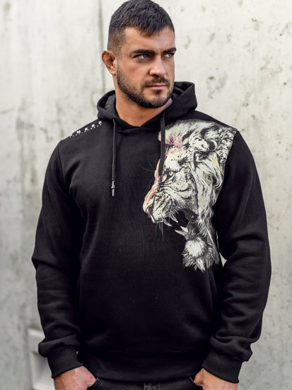 Sweat-shirt imprimé à capuche pour homme noir Bolf 6136