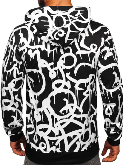 Sweat-shirt kangourou imprimé à capuche pour homme noir-blanc Bolf 8B1152