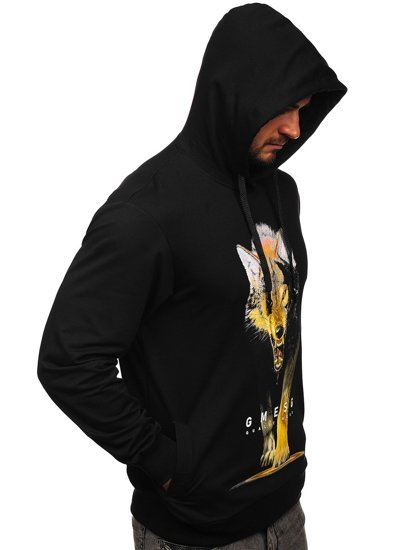 Sweat-shirt pour homme avec imprimé noir à capuche Bolf 6141