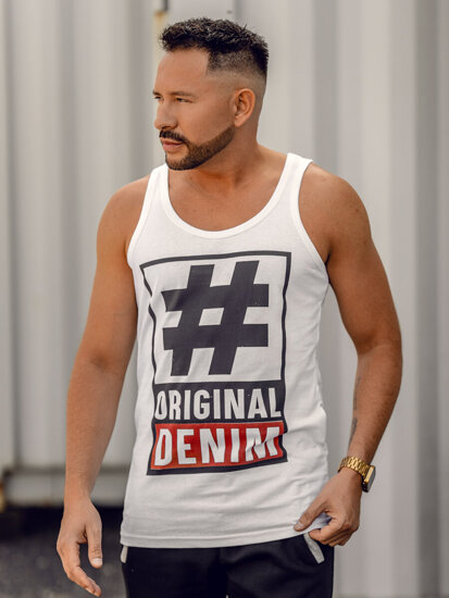 Tank top de boxeur blanc avec imprimé Bolf 14834