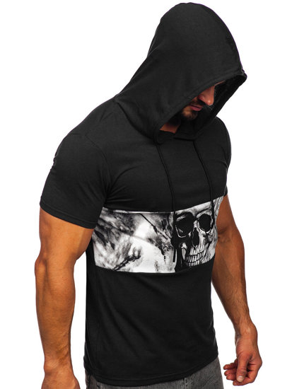 Tee-shirt à capuche imprimé pour homme noir Bolf 8T971