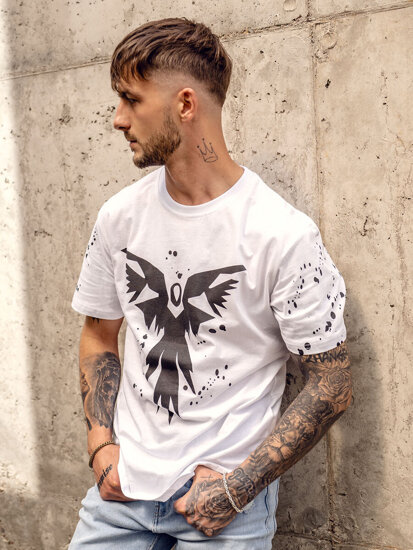 Tee-shirt avec imprimé blanc pour homme Bolf 300