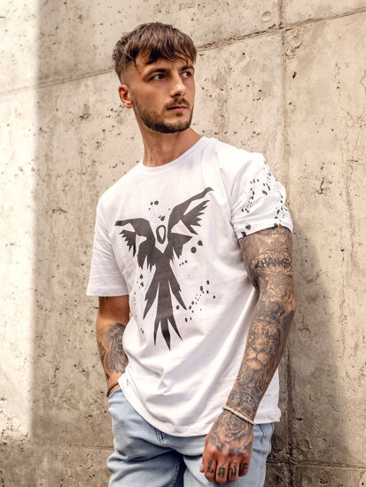 Tee-shirt avec imprimé blanc pour homme Bolf 300