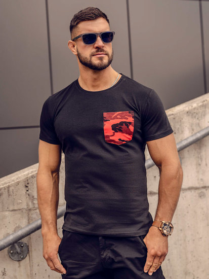 Tee-shirt avec petite poche imprimé camo pour homme noir-rouge Bolf 8T85A