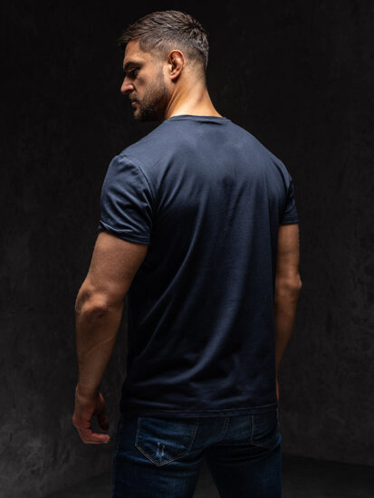 Tee-shirt bleu fonce avec imprimé pour homme Bolf Y70012