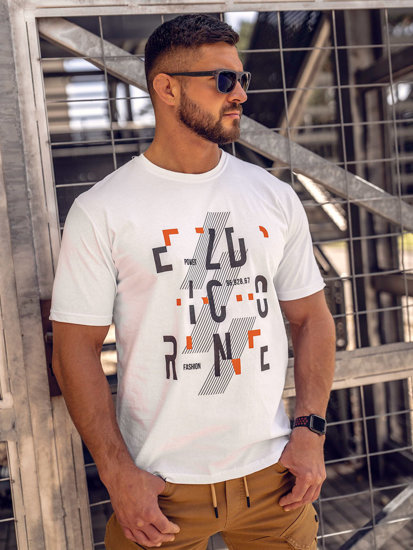 Tee-shirt en coton imprimé pour homme blanc Bolf 14752A