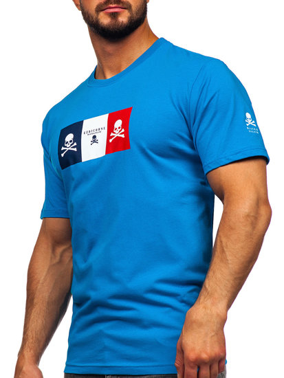 Tee-shirt en coton imprimé pour homme bleu clair Bolf 14784