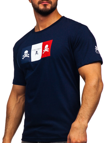 Tee-shirt en coton imprimé pour homme bleu foncé Bolf 14784