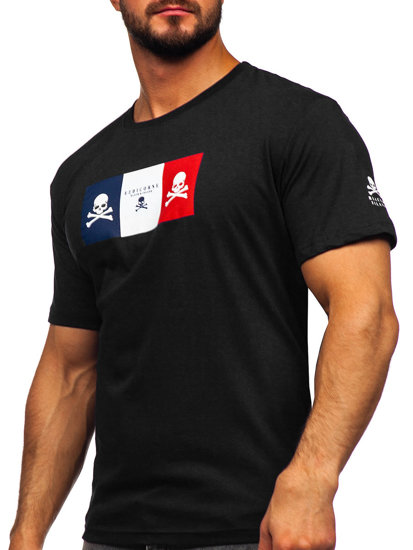 Tee-shirt en coton imprimé pour homme noir Bolf 14784