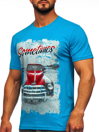 Tee-shirt en coton imprimé pour homme turquoise Bolf 143005