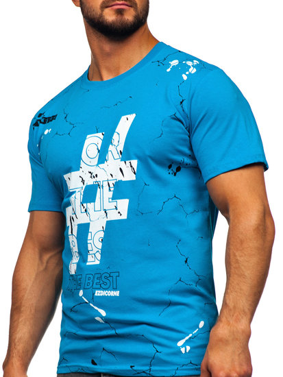 Tee-shirt en coton imprimé pour homme turquoise Bolf 14728