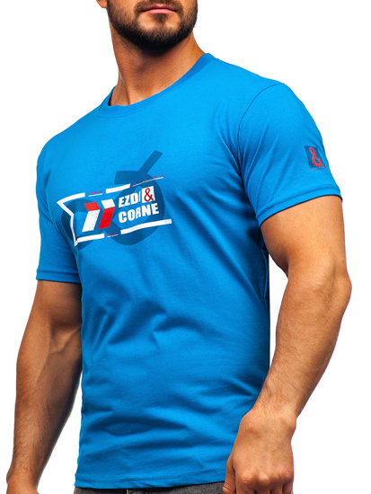 Tee-shirt en coton pour homme bleu clair Bolf 14736