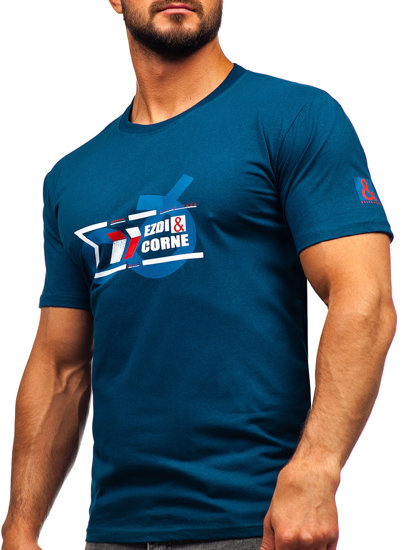 Tee-shirt en coton pour homme bleu foncé  Bolf 14736